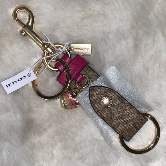NEW! COACH Trigger Snap Bag Charm Double End Valet Key Ring Rainbow Heart NWT! - Picture 9 of 16